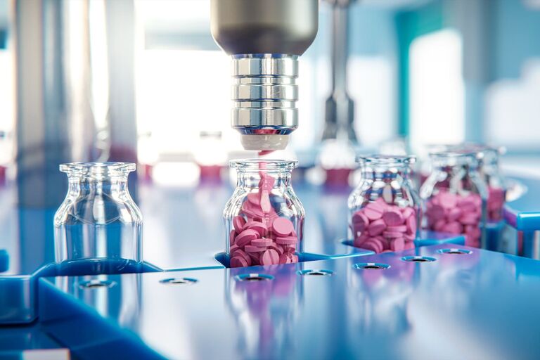 Labor mit Reagenzgläsern, Symbol für die Pharmaindustrie